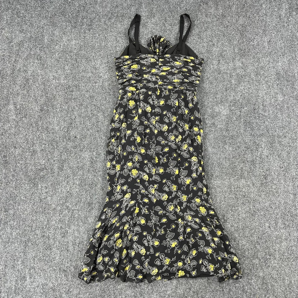 Cinq A Sept Dress Womens Small Black Yellow Floral Silk Ruched Slip Midi - Picture 2 of 9